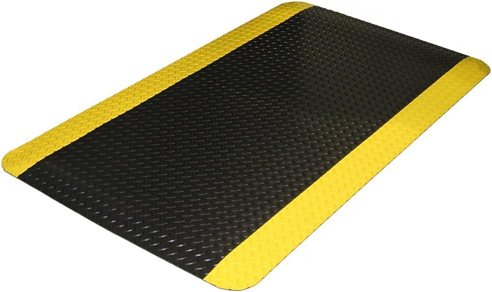 Durable Vinyl Diamond-DEK Sponge Industrial Anti-Fatigue Floor Mat, 2' x 3', Black with Yellow Border