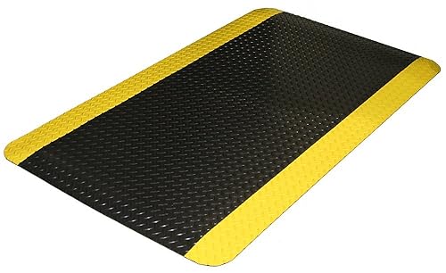 Durable Corporation alfombra industrial de vinilo diamante, esponjosa, antifatiga, para interiores., Negro con amarillo (black With Yellow Border), 1