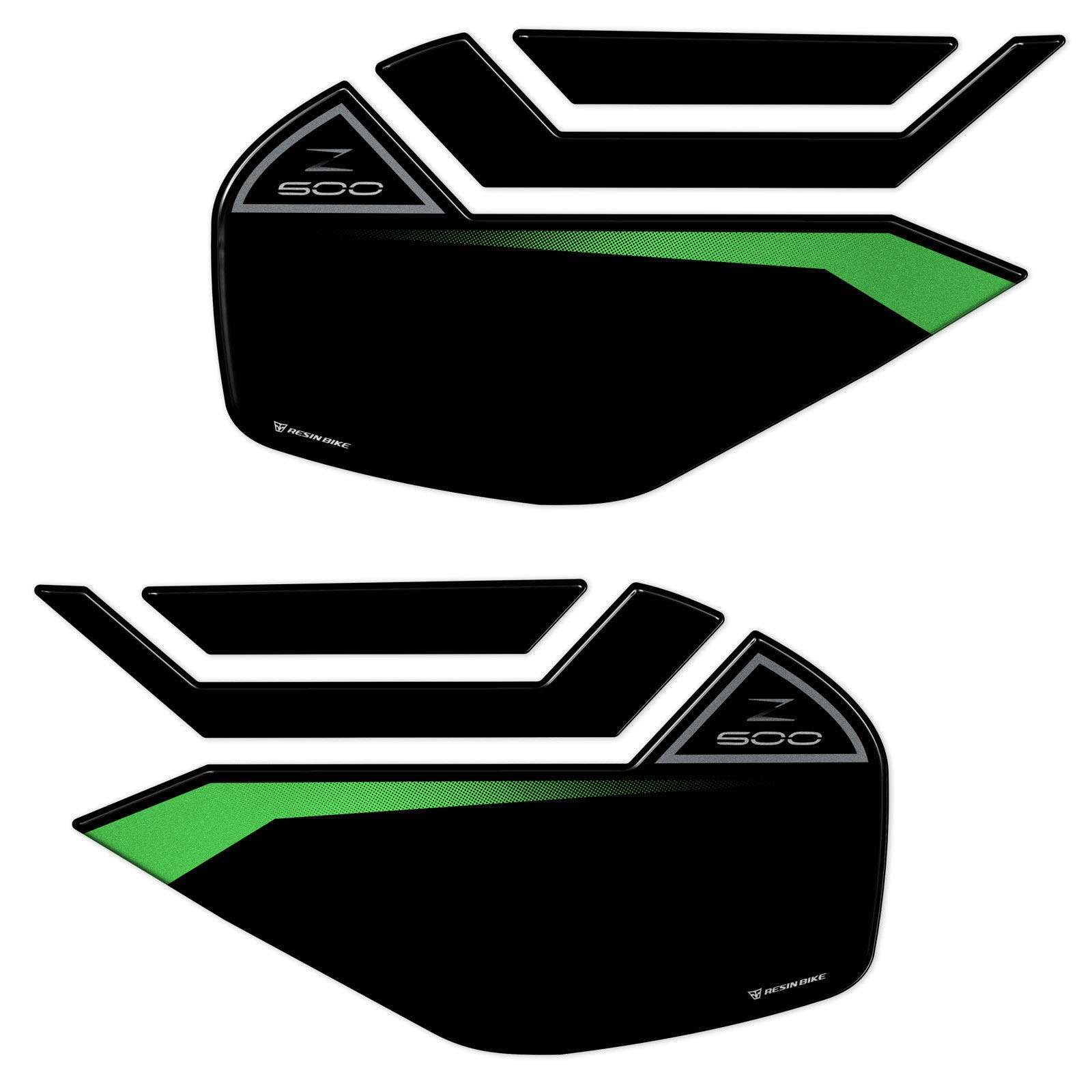 Resin Bike Adesivi Moto Compatibile con Kawasaki Z500-Z500 SE 2024-2026. Protezioni Laterali Serbatoio Grip da Urti e Graffi. Adesivi Resinati con Effetto 3D Made in Italy