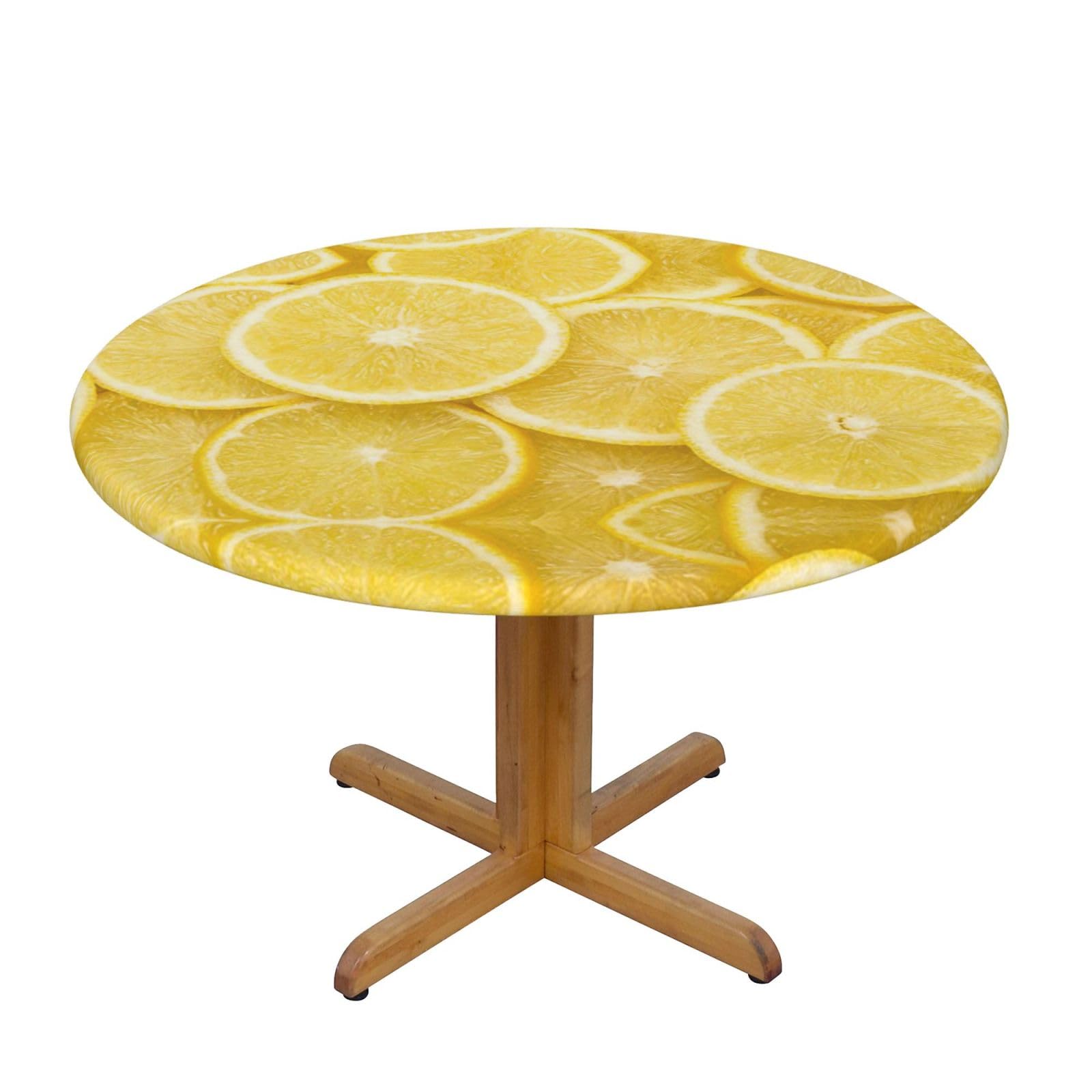 ESNAIUVCD Yellow Lemon print Waterproof Round Tablecloth,Outdoor Table Cloth with Elastic Edged, Elastic Tablecloth Wipeable, Garden Table Cloth Suitable for sizes 90cm-140cm