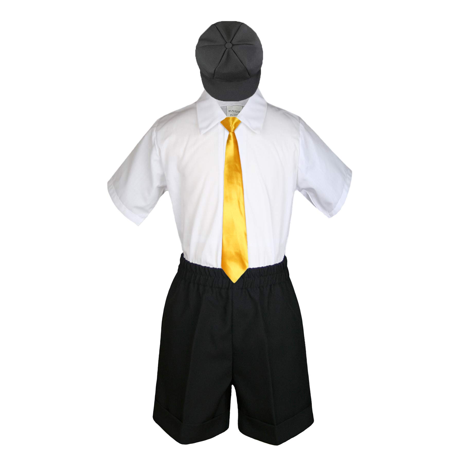 MILLTEX 4 Pieces Formal Party Wedding Color Satin Necktie Shirt W/Hat Black Shorts Set New Born Baby Boy Toddler Sm-4T (XL (18-24 Months Old), Yellow)