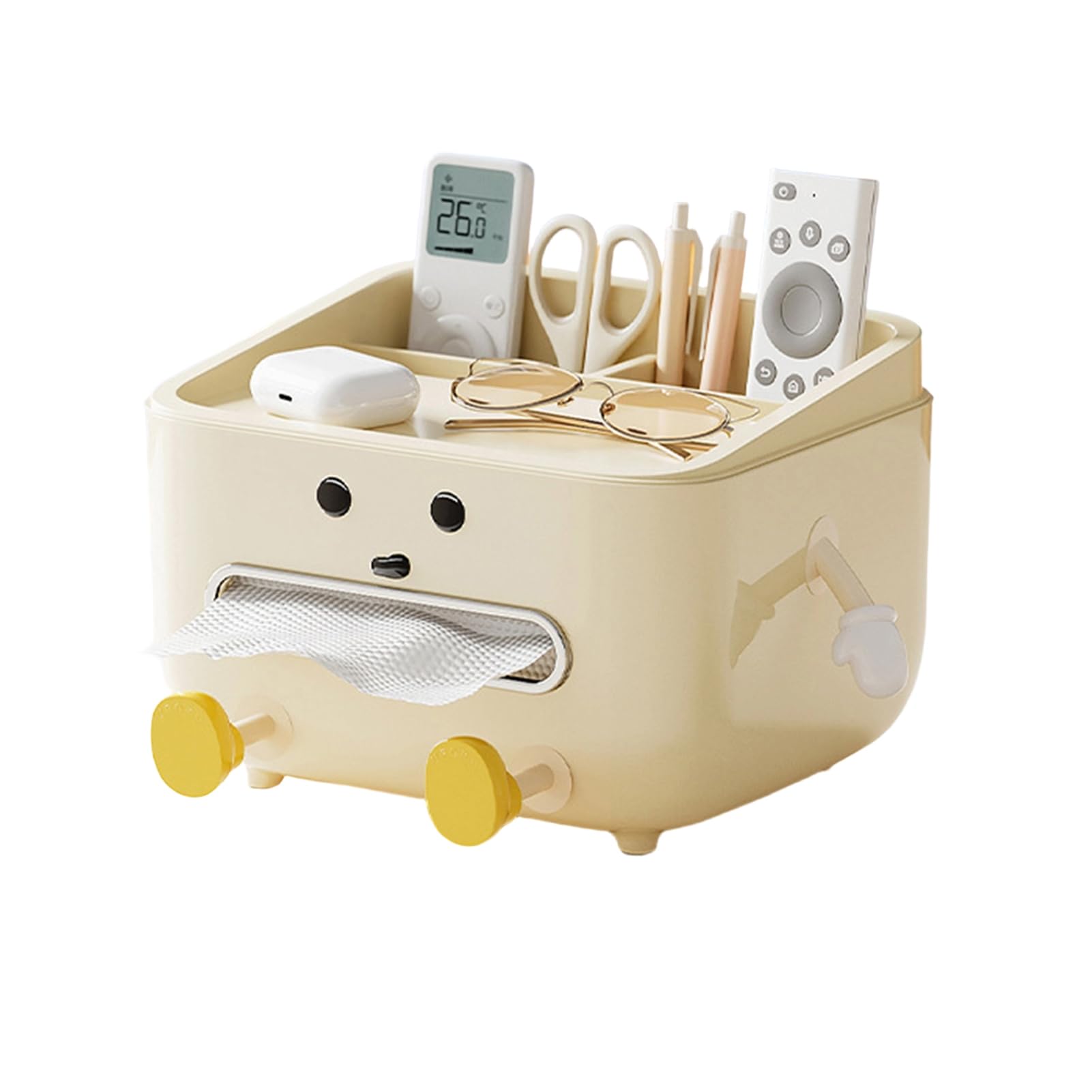 Glifora Cute Tissue Box Cover - Tissue Box Holder with Legs and Phone Holder, Multifunctional Tissue Dispenser with Compartments for Home Desktop Organisation