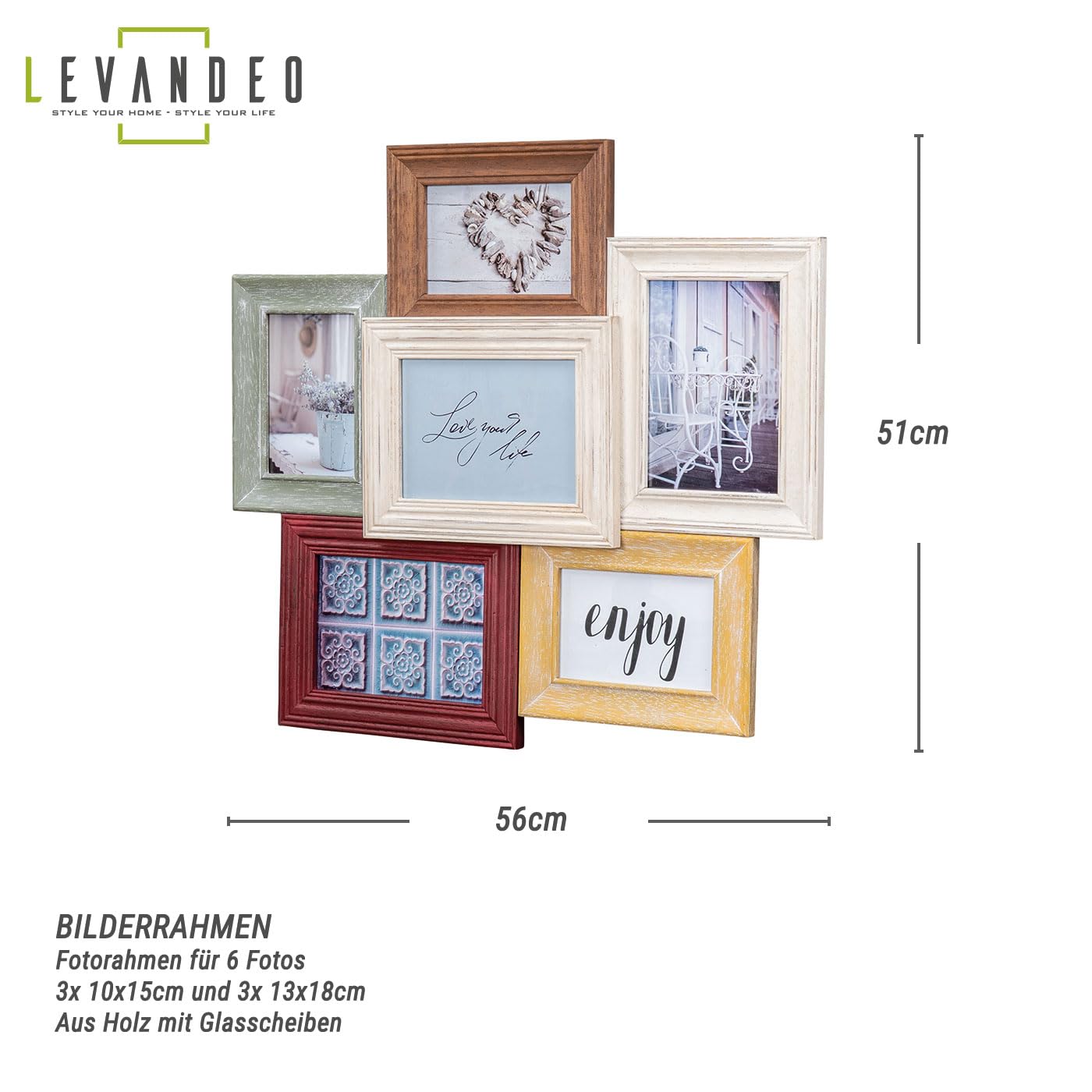 levandeo Fotorahmen Antik Collage 56x51cm Echtholz 6 Fotos 10x15 13x18 Shabby Chic Vintage Bilderrahmen Collage Galerie Wohndeko Wanddeko