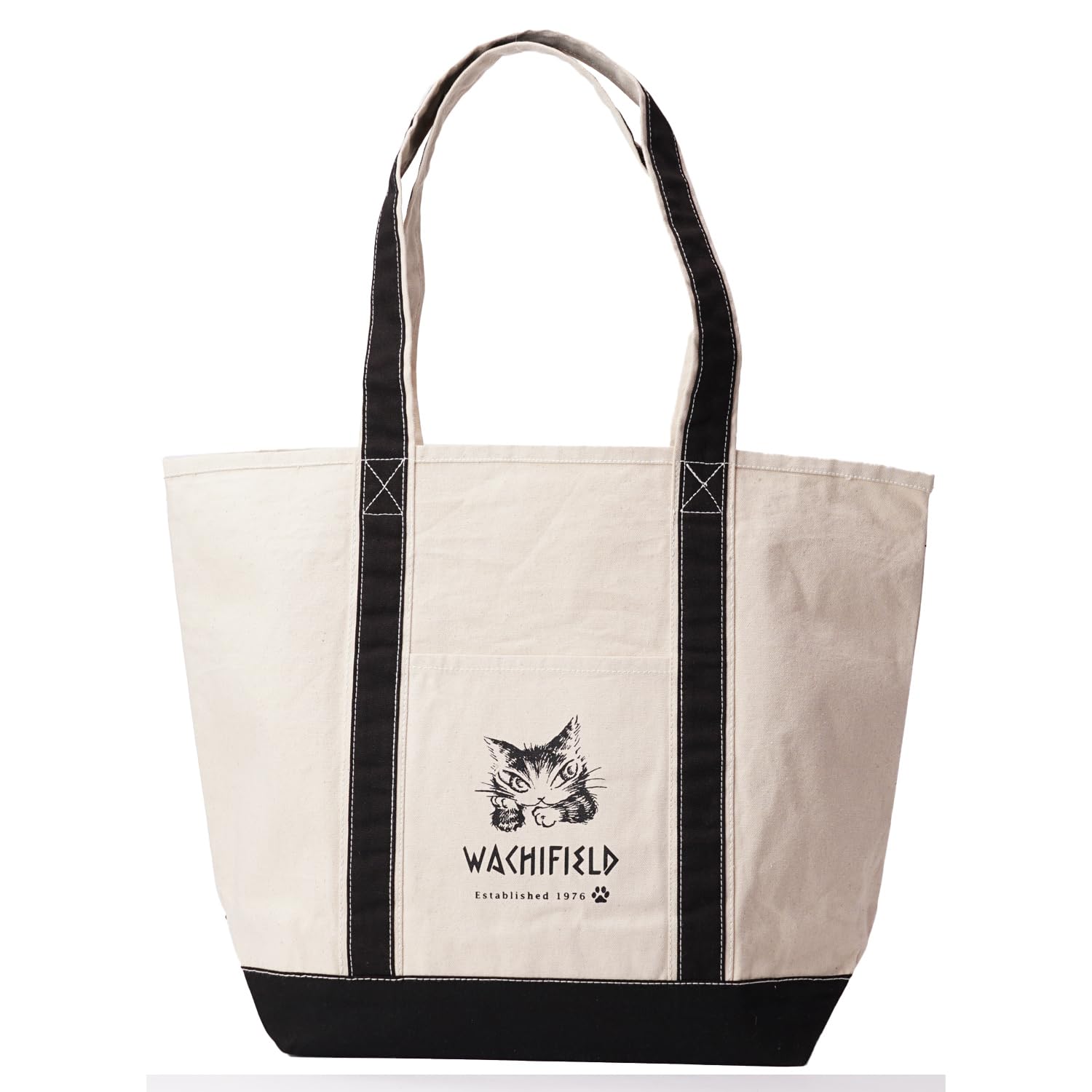 [わちふぃーるど] 企画製造T2O トートバッグ Lサイズ 大きい 大容量 猫 ねこ ネコ レディース キャンバス生地 帆布 コットン 厚手 WTCE-03A ナイトブラック 黒