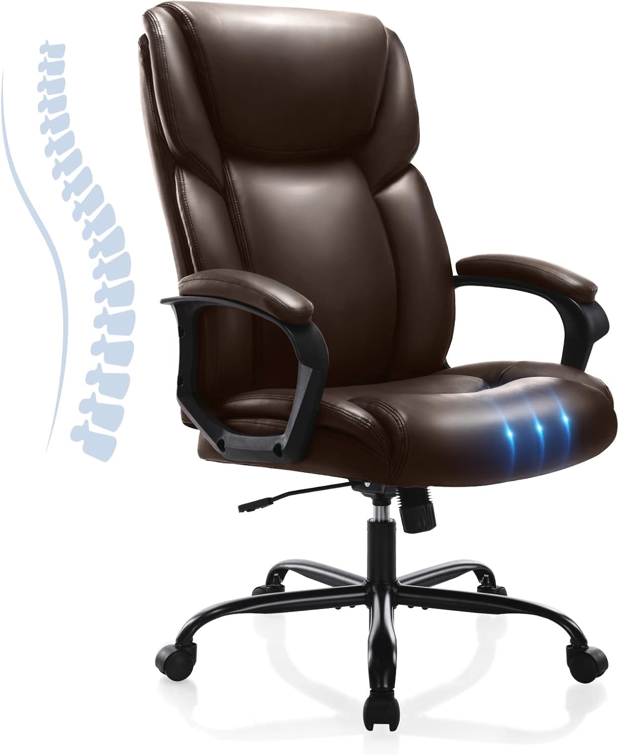 Executive Office Desk Chair Adjustable High Back Ergonomic Managerial Rolling Swivel Task Chair Computer PU Leather Home Office Desk Chairs with Lumbar Support, Brown : Office Products