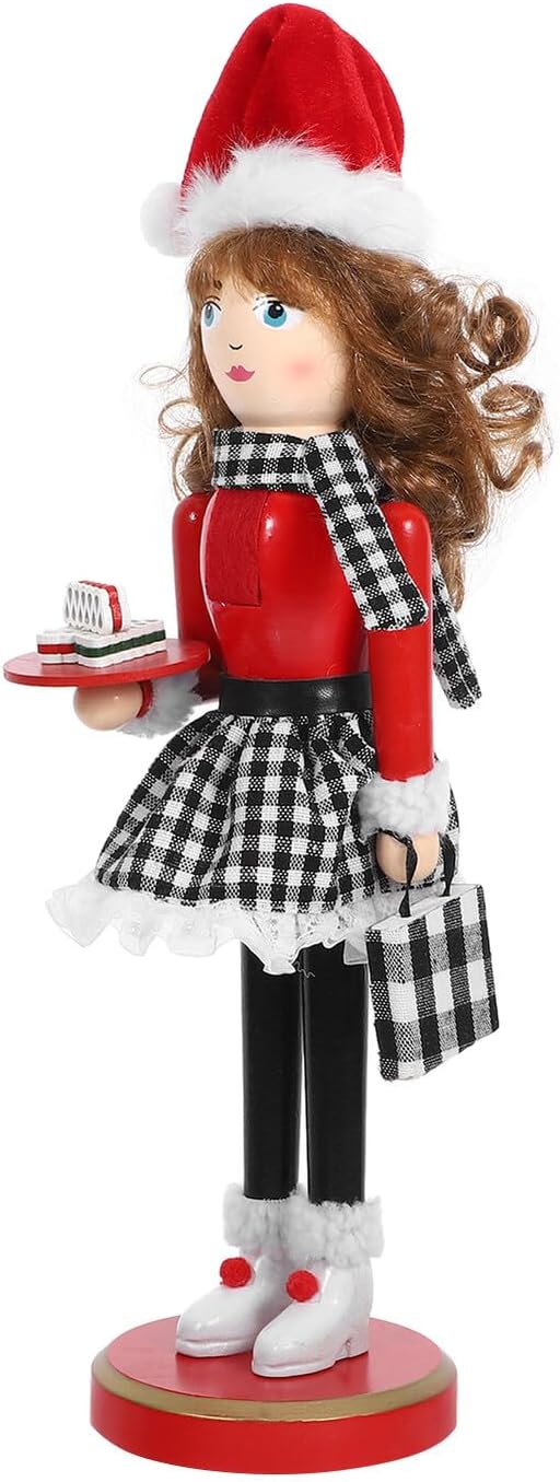 Christmas Nutcracker Figurine Wooden Lady Nutcracker Dessert Theme 38cm Tall Traditional Xmas Table Ornament Seasonal Home Decor