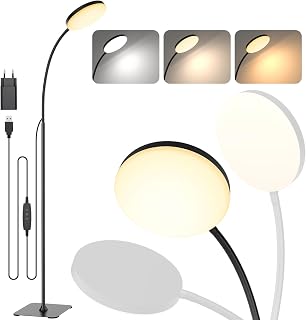 Mojimdo Stehlampe, [3 Farben & 10 Helligkeiten] Schlanke LED Leselampe Stehend, Dimmbar Einstellbare Flexible Stehleuchte für Kinderzimmer, Büro, Wohnzimmer, Ecke Nachttischlampe
