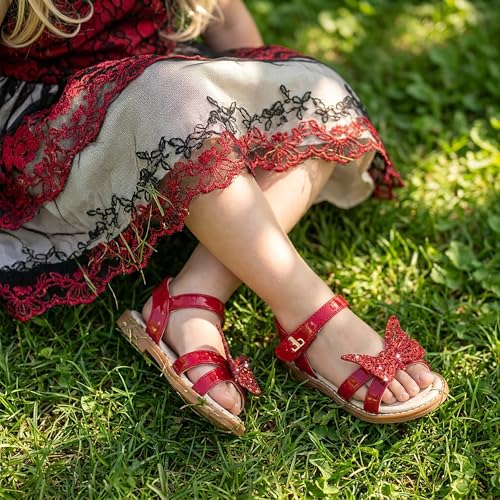 Image of THEE BRON Toddler Girls Sandals Wedding Flower Girl Dress Shoes Open Toe Flats