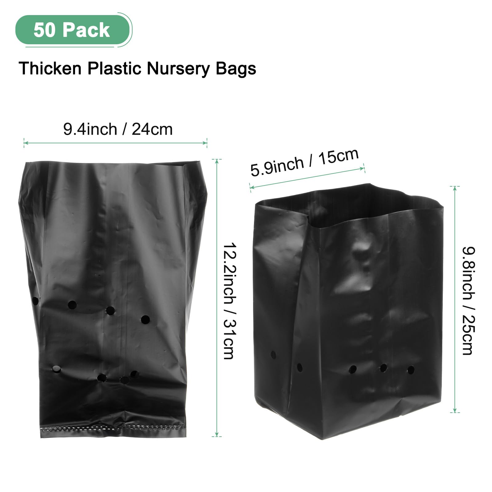 M METERXITY 50-Pack Nursery Growing Bags, 9.4" x 10.6" Thicken Plastic Nursery Bags - Image 3