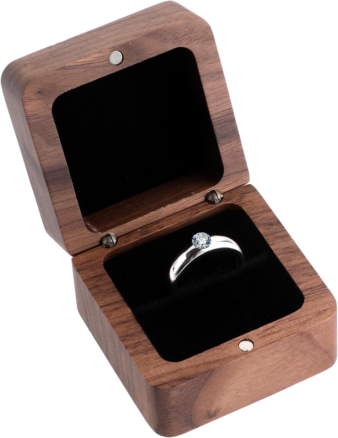 Giantree Wooden Ring Box, SmallEngagement Ring Holder Box with Single Slot, Square Wedding Ring Box for Ring, Retro Ring Holder Box for Wedding Proposal Ceremony (Single Slot)
