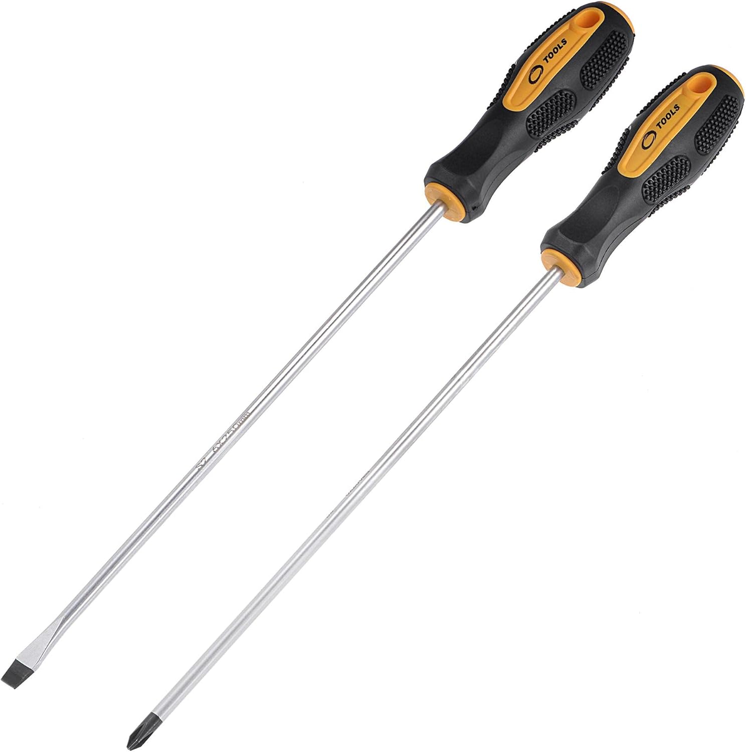 uxcell #2 Phillips / 7mm Slotted Magnetic Screwdriver Set, 12" S2 Steel Round Shaft Non-Slip Black+Yellow Handle