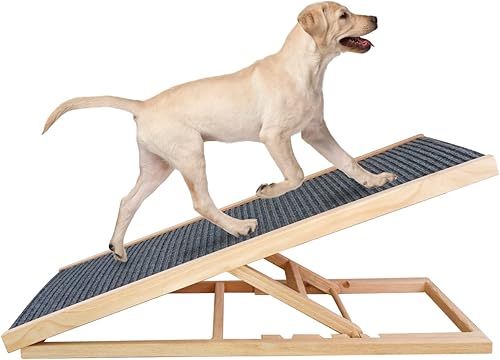 LIDSCURA Rampa de madera para mascotas para interiores con superficie antideslizante, rampa ajustable para perros heridos y mayores, fácil de entrar