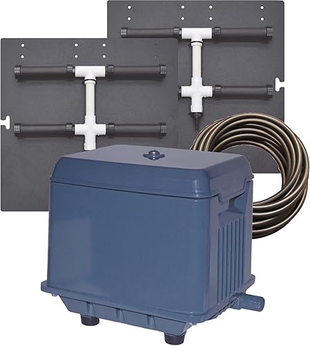 EasyPro PA8SWN - Kit de aireación para estanques poco profundos Estanques de hasta 7 pies de profundidad Sistema de difusor dual Compresor KLC80