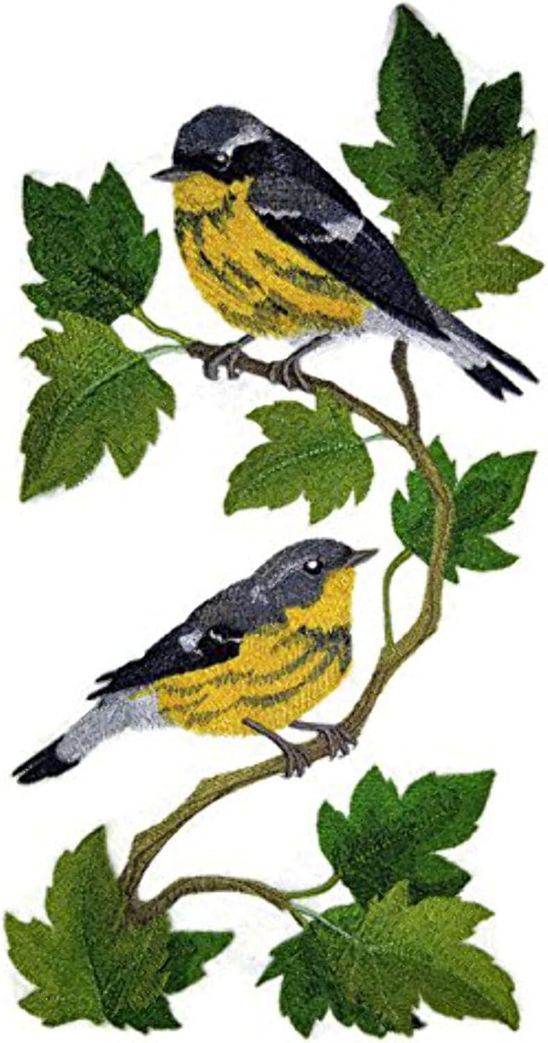 Nature Weaved in Threads, Amazing Birds Kingdom [Magnolia Warbler Panel] [Custom and Unique] Embroidered Iron on/Sew Patch [11.74" *6.03"] [Made in USA]
