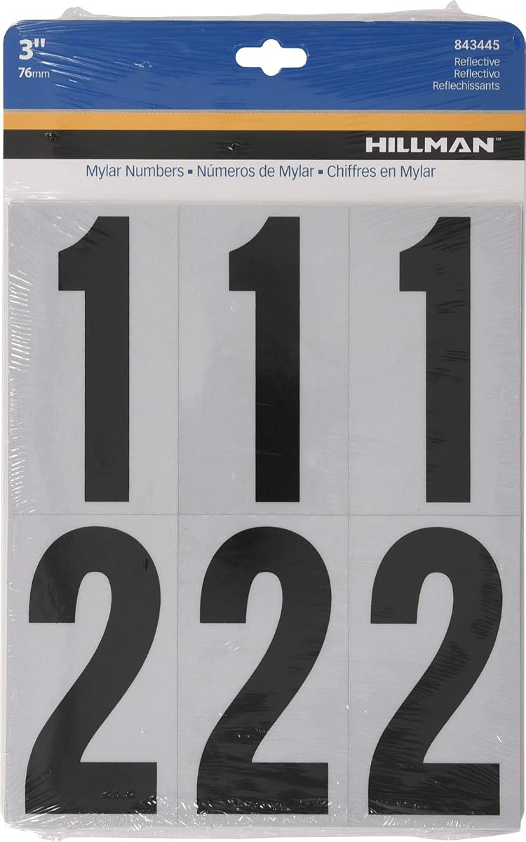 Hillman Reflective Adhesive Mailbox Number Pack, 3",Black and White 843445