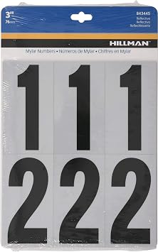 Hillman 843445 Reflective Adhesive Mailbox Number Pack, 3", Black and White