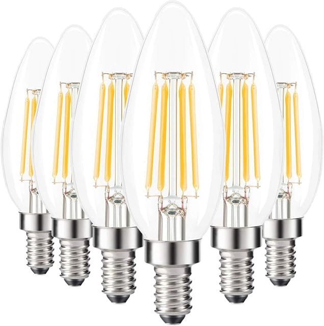 LAKES E14 LED Filament Bulbs 4W, 350LM 40W Equivalent C35 Small Edison Screw (SES) Candle Light Bulbs, Soft White 2700K, Non-Dimmable, 6-Pack