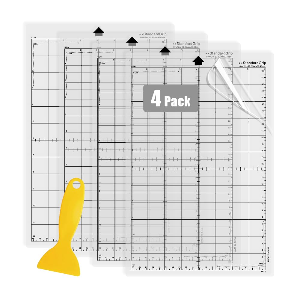 Cowhilan 4 Pack Standard Grip Cutting Mat for Silhouette Portrait, 8x12 Inch Standard Adhesive Sticky Long-Lasting Durable Non-Slip Replacement Accessories with Vinyl Scraper