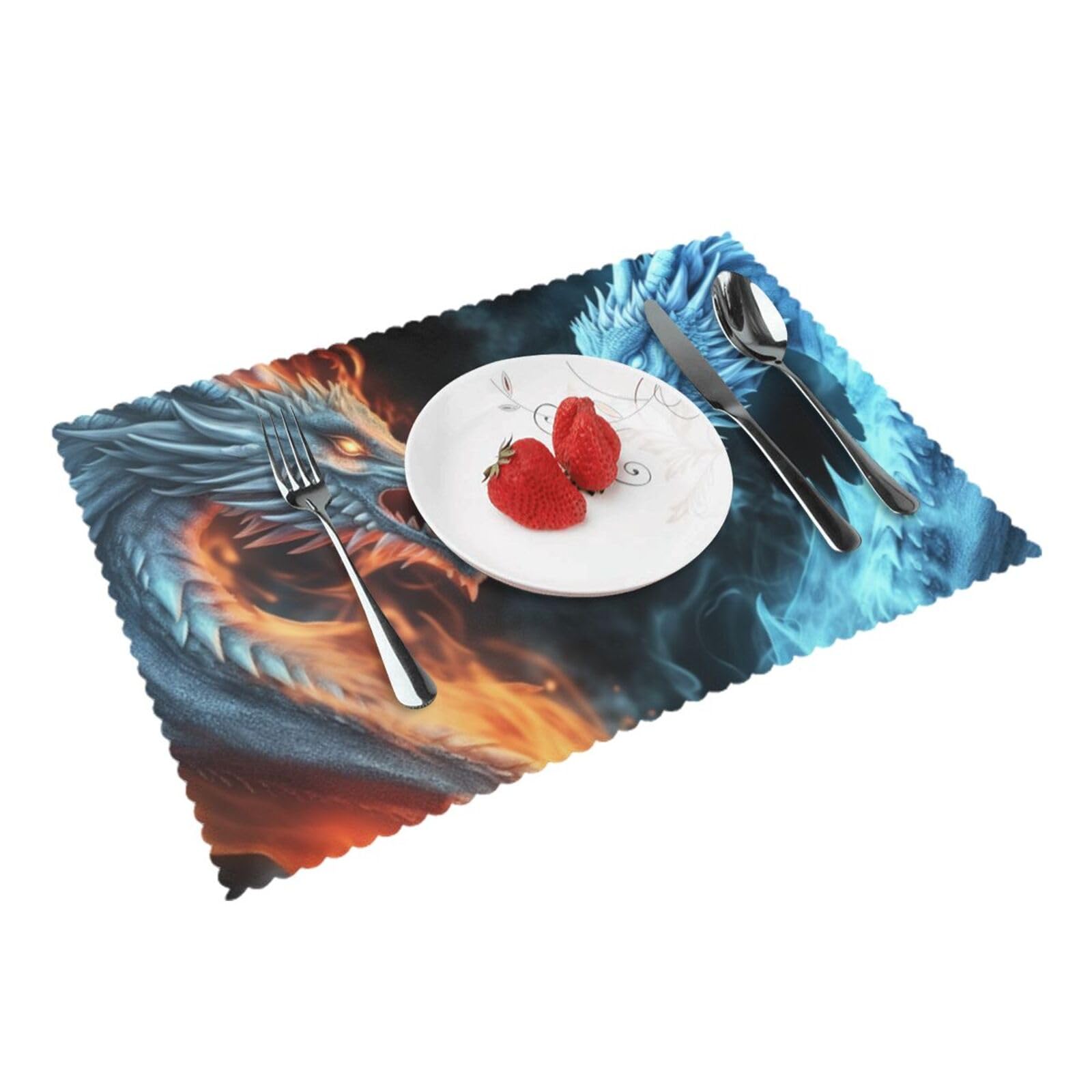 Placemats Set of 4 Heat Resistant Woven Place Mats for Dining Table Ice and Fire Dragons Placemats Washable Wipeable PVC Table Mats Indoor/Outdoor Place Mats for Party Kitchen Decor 30x45 cm