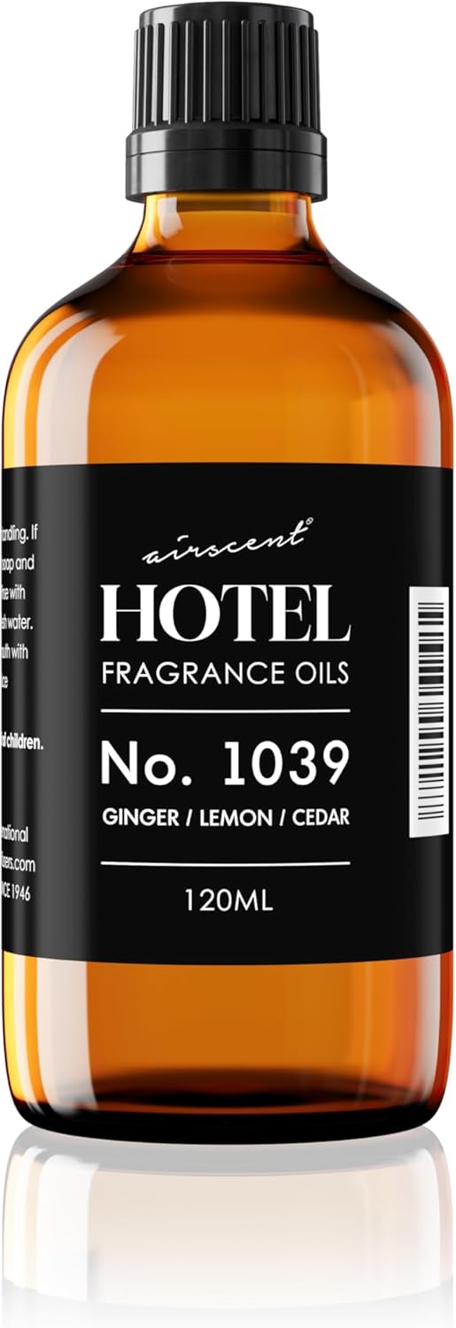Hotel Diffuser Oil No. 1039 Inspired By The Nobu Hotel - Ginger Lemon Cedar - Premium Fragrance Oil for Ultrasonic and Waterless Diffusers and Crafting - 120 mL, 4 fl oz Glass Dropper Bottle