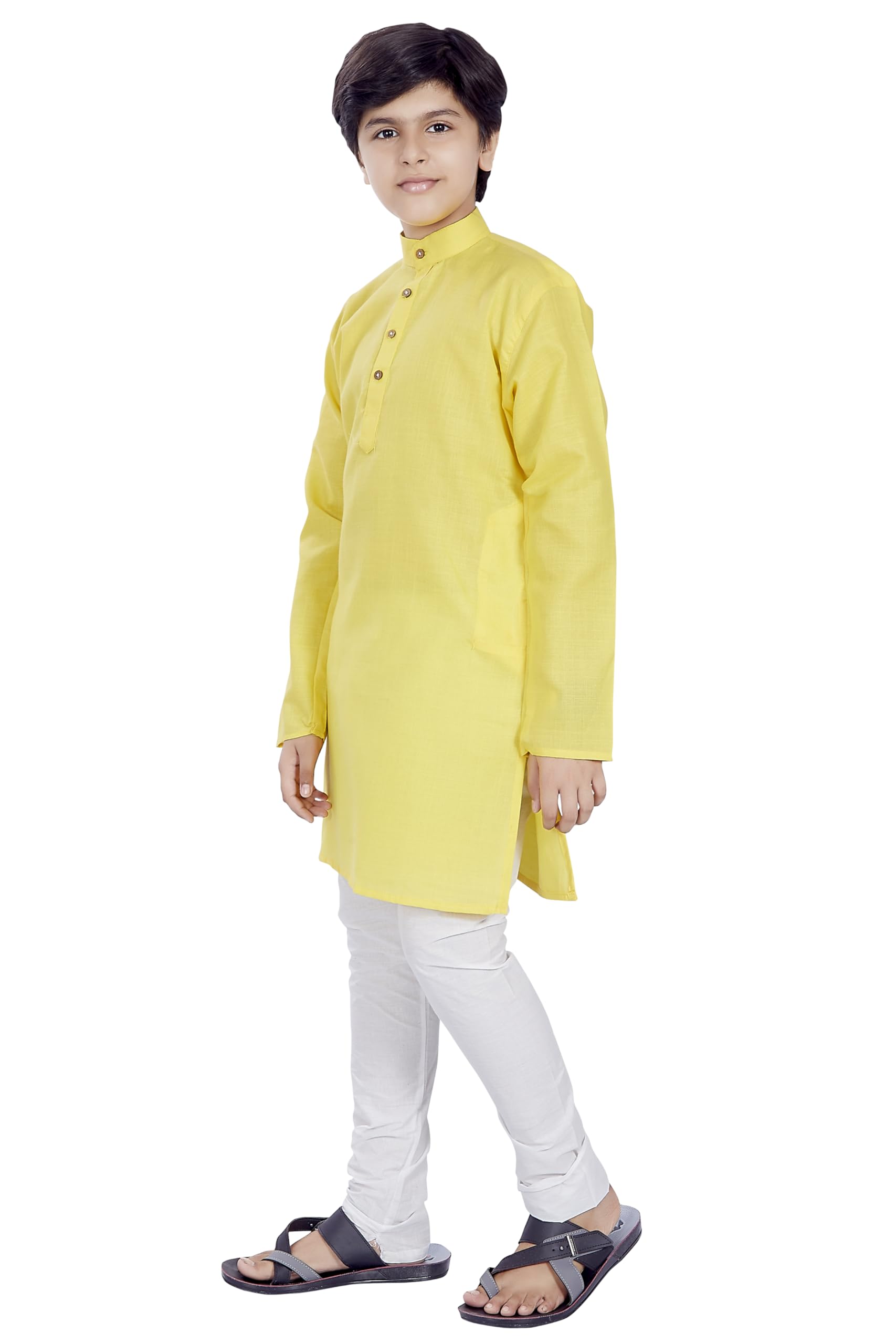 Divisive Boy's Plain Cotton Blend Ethnic Kurta Pyjama Set (Dkd2_24_Yellow)
