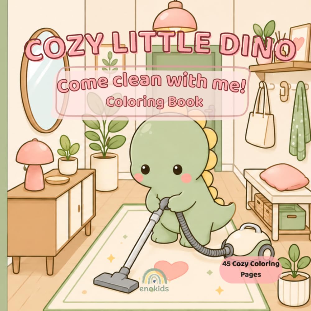 Cozy Little Dino: Come Clean With Me!: A Cute & Cozy Coloring Book for Adults and Teens Featuring 45 Relaxing Coloring Pages