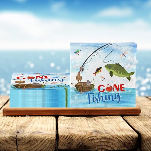 Gone Fishing Napkin 40Pcs-Fishing Party Supplies Decoration Little Fisherman Themed Disposable Folded Birthday Summer Beach Party Decorations #TOP1