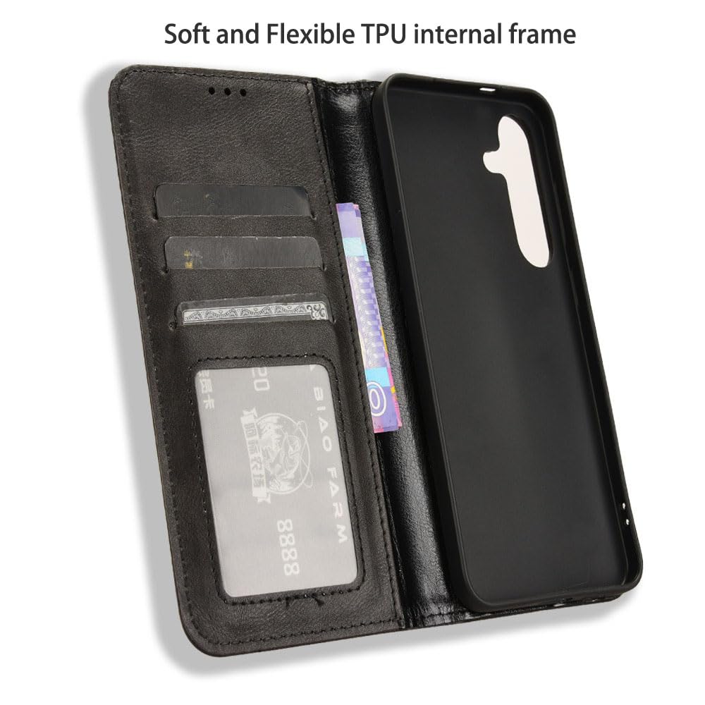 Etui z Klapką RonRun do Samsung Galaxy S25+ Portfel ze Skóry PU Pokrowiec Magnetyczny z Gniazdami na Karty Kredytowe i Podstawką z Klapką Kompatybilny z Samsung Galaxy S25+ czarny