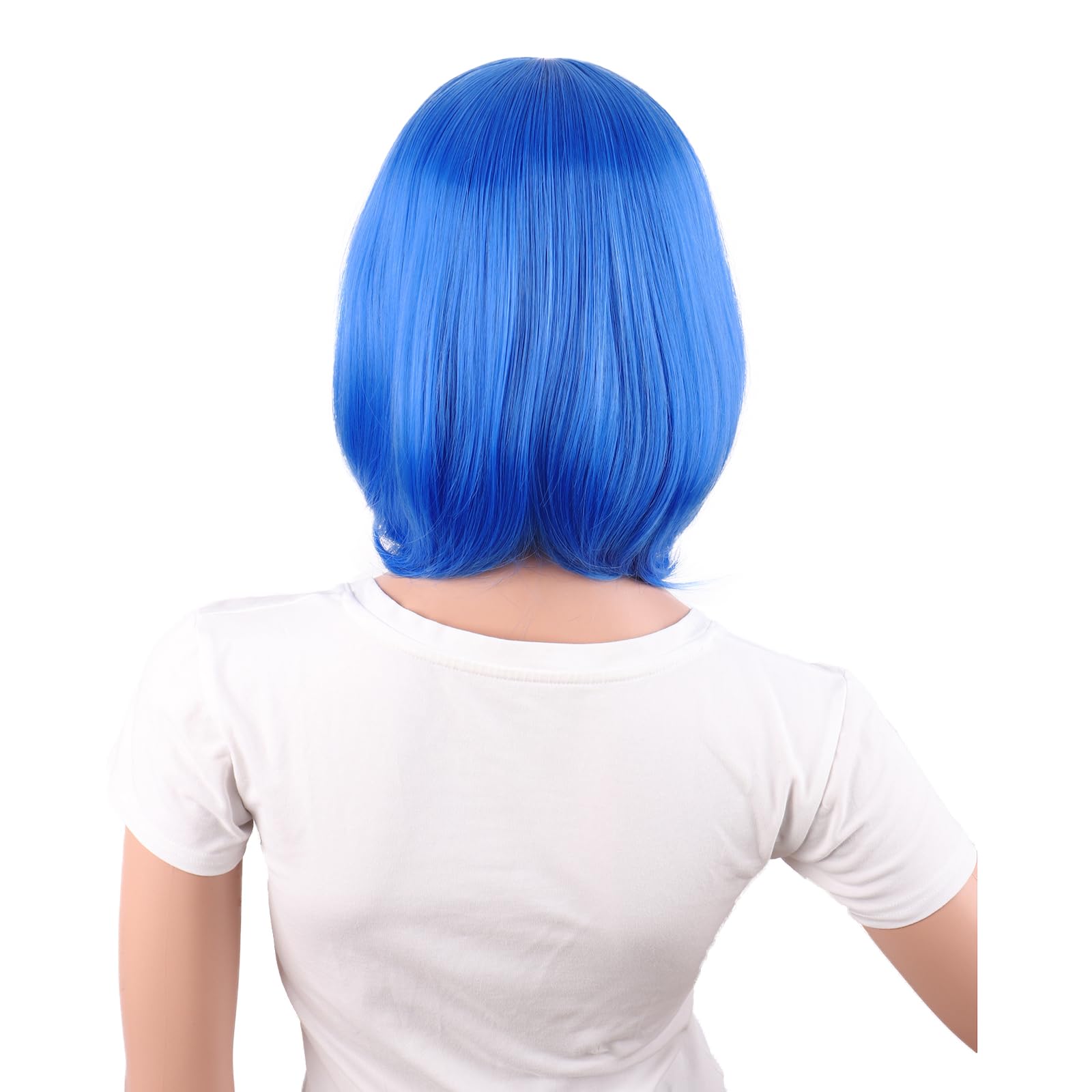 MapofBeauty 12 Inch/30 cm Short Bob Straight Side Bangs Synthetic Fiber Heat Resistant Hair Party Cosplay Wig (Bright Blue) - Image 4