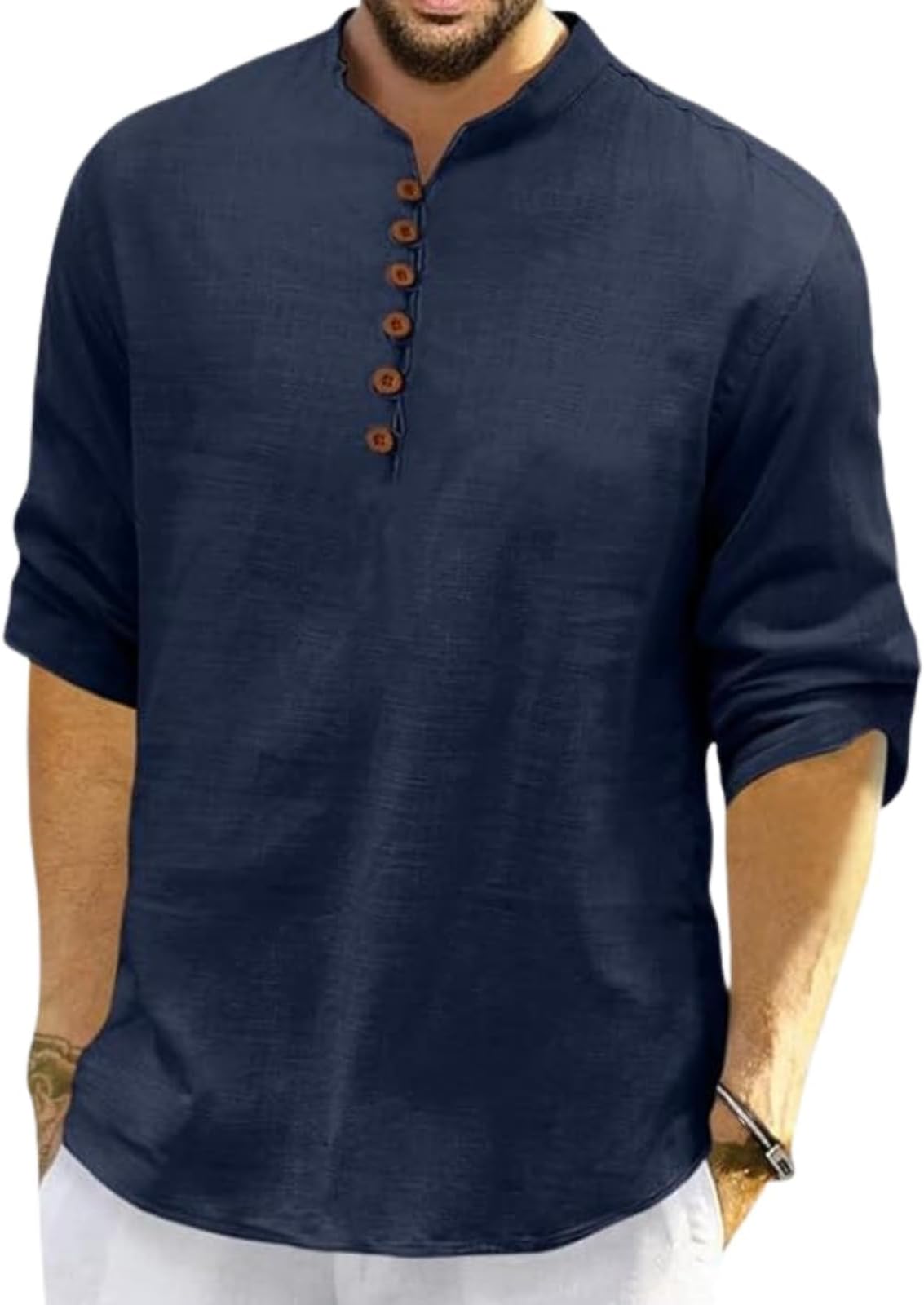Men's Cotton Polyester Blend Solid Regular Fit Full Sleeve Short Kurta | Ethnic, Lightweight Summer Kurta for Daily & Occasion Use