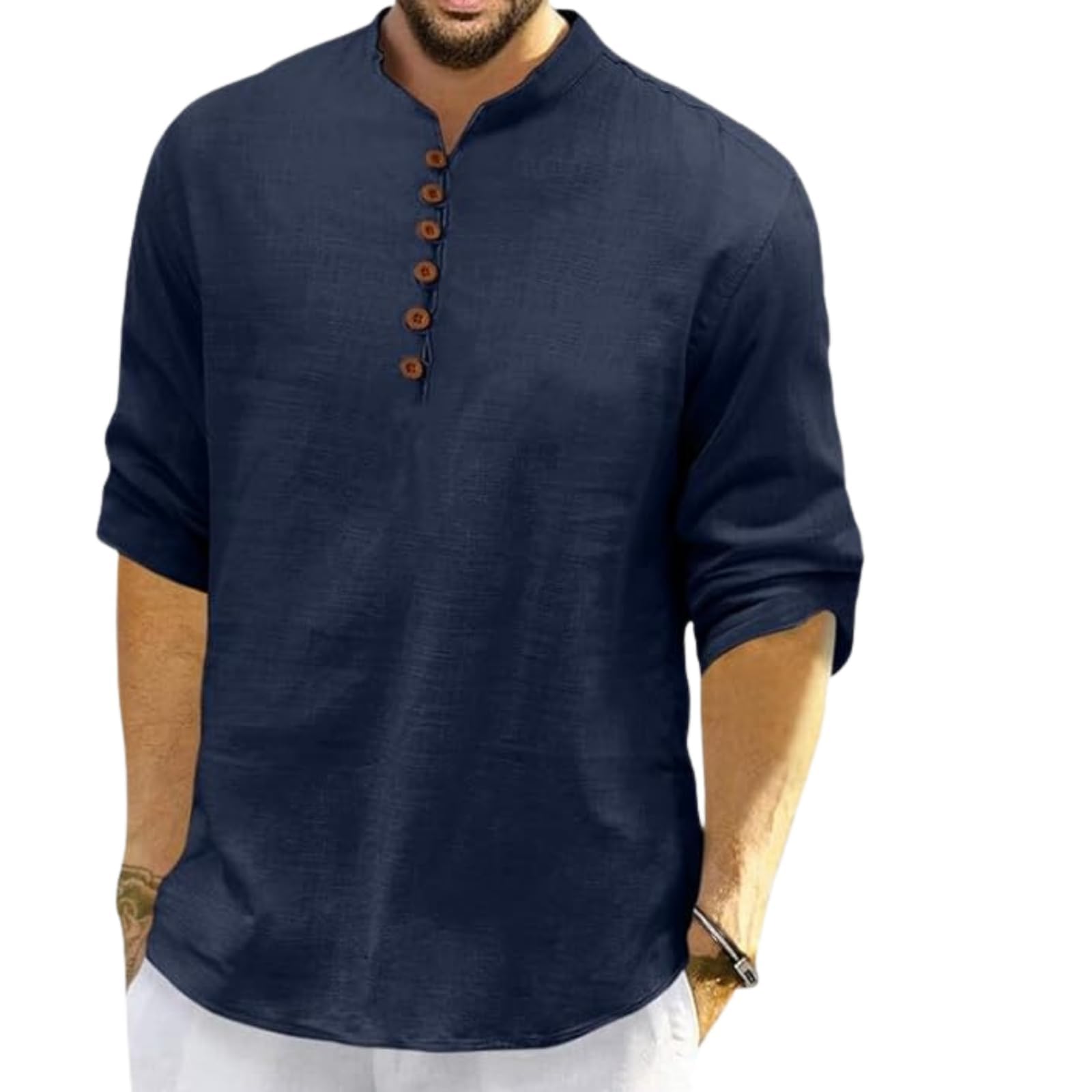 ROYALSCOUT Men's Cotton Polyester Blend Solid Regular Fit Full Sleeve Short Kurta | Ethnic, Lightweight Summer Kurta for Daily & Occasion Use