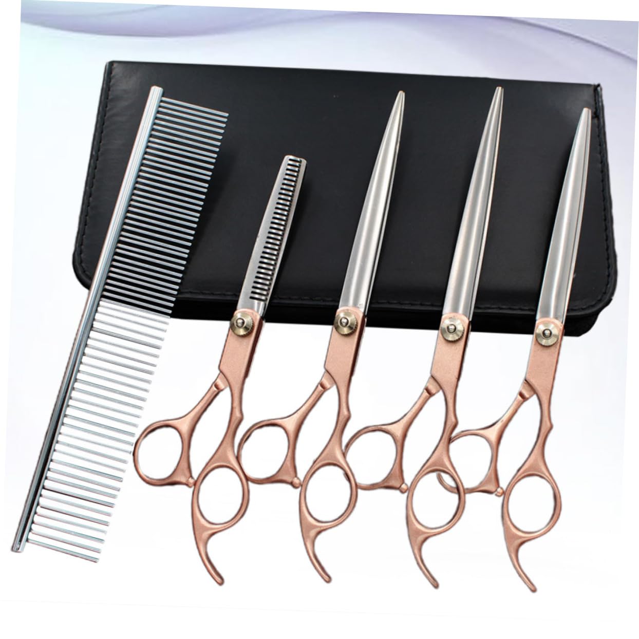 Healeved 6piezas Tijeras de Peluquería Mango Ergonómico y Peine de Corte Recto Herramientas Cuidado del Pelo de Mascotas Casa