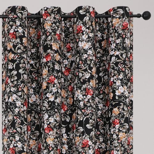 Image of VEHEDE Black Velvet Floral Blackout Curtains for Bedroom 90 Inches Long 2 Panels, Soft Vintage Curtains with Antique Bronze Eyelet Thermal Insulated Window Drapes for Living Room, W52 x L90 Inch
