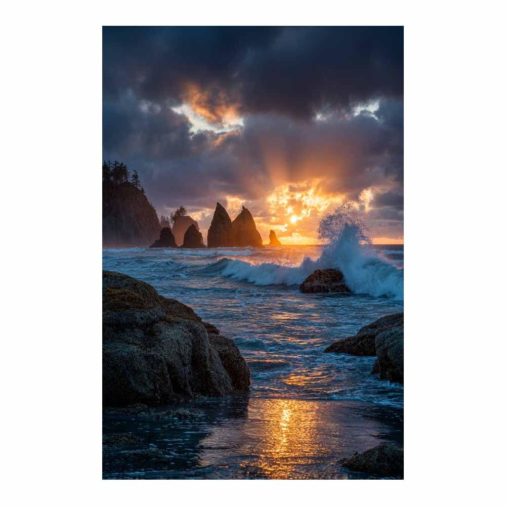 PUQAAEO Canvas Prints Wall Art Dramatic Ocean Rock Sunset Landscape Pictures Modern Canvas Painting Giclee Artwork For Home Decoration(Multicolor)-80x120cm Unframed