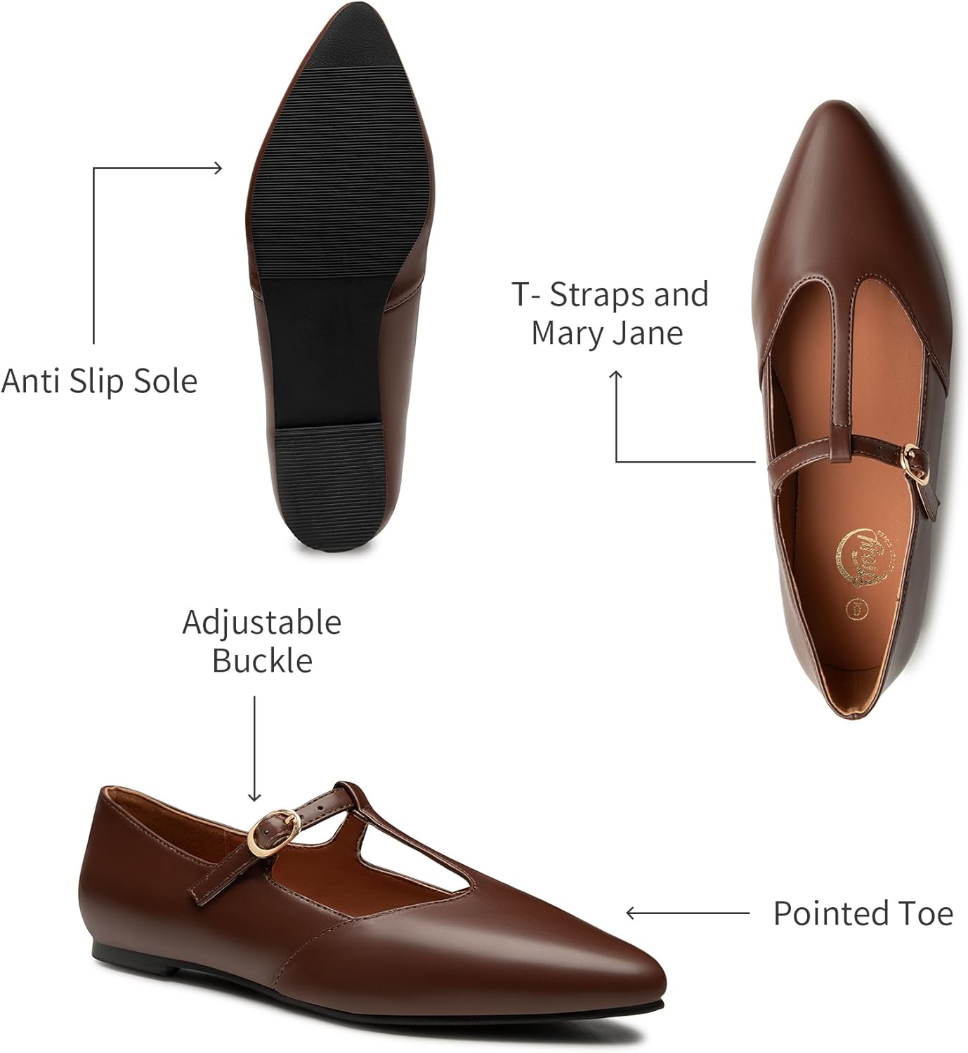 Trary Flats for Women T-Straps Mary Jane Shoes Women Pointed Toe Women's Ballet Flats Comfortable Adjustable Buckle Slip On 2025 Fall Shoes Loafer for Dressy Business Casual Work - Image 3