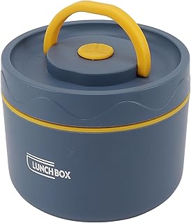 Stainless Steel Insulated Lunch Box, 550ml, 2 Tier Round Bento Food Container, Leakproof Silicone Seal, Microwave Oven Style, Deep Sea Blue, for Work School Outdoor Dining