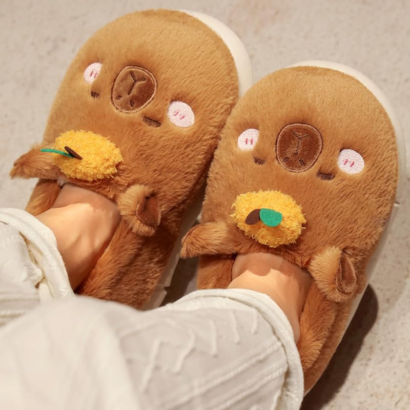Capybara Plush Slippers - Women's Cute Warm Fuzzy Kawaii Slides Slip-on Swollen Feet Slippers Wide Non-Slip Indoor Outdoor Shoes Flip Flop Cartoon Animal 6