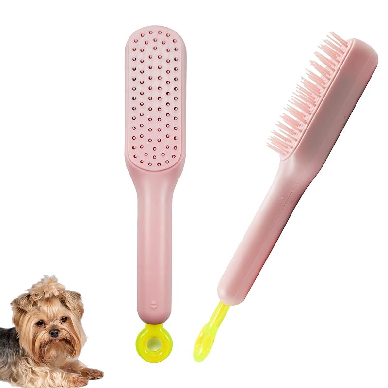 Escova autolimpante para cães pequenos DEEUCHIS, com cerdas arredondadas, Pink