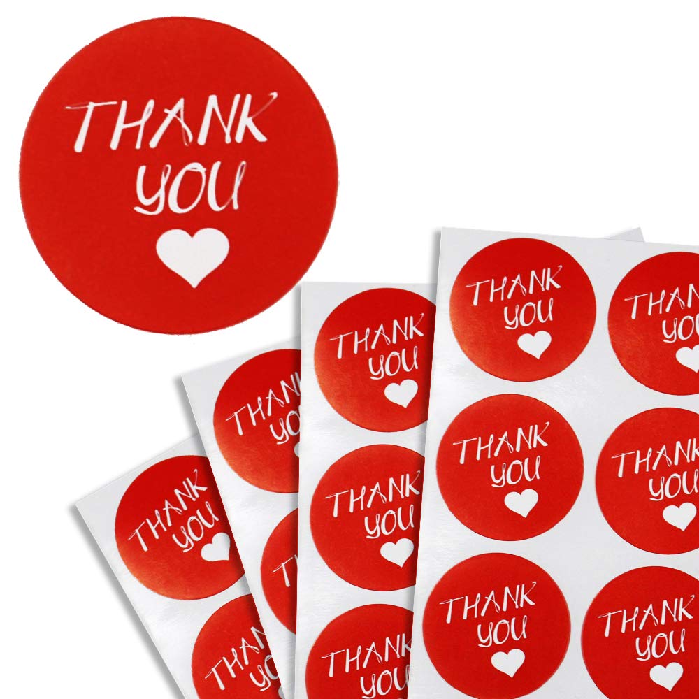 Royal Green Heart Stickers Thank You Labels in Red 38mm Diameter (1.5 inch) - 600 Pack