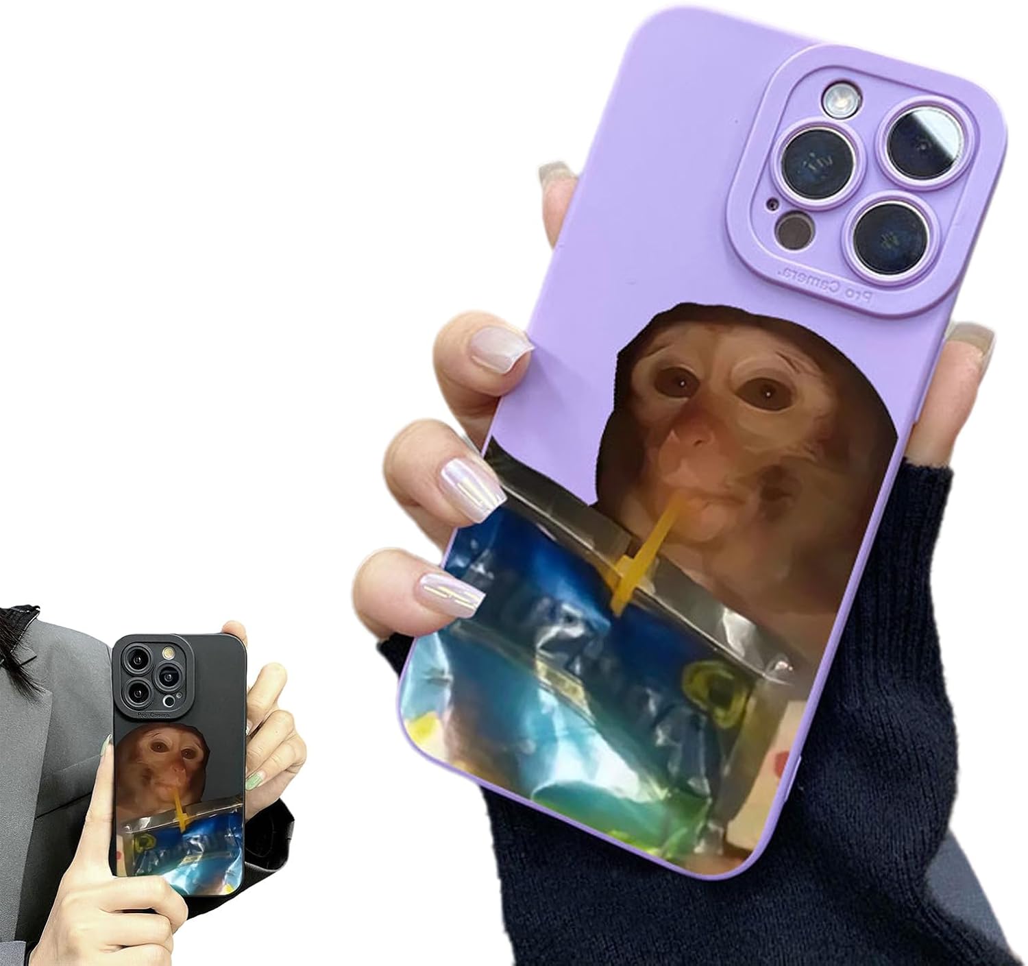 Monkey Phone Case, Funny Monkey Phone Case, All-Inclusived Shockproof TPU Clear Protective Cover, Funny Phone Cases for iPhone 16/15/14/13 Promax (Purple-1,15)