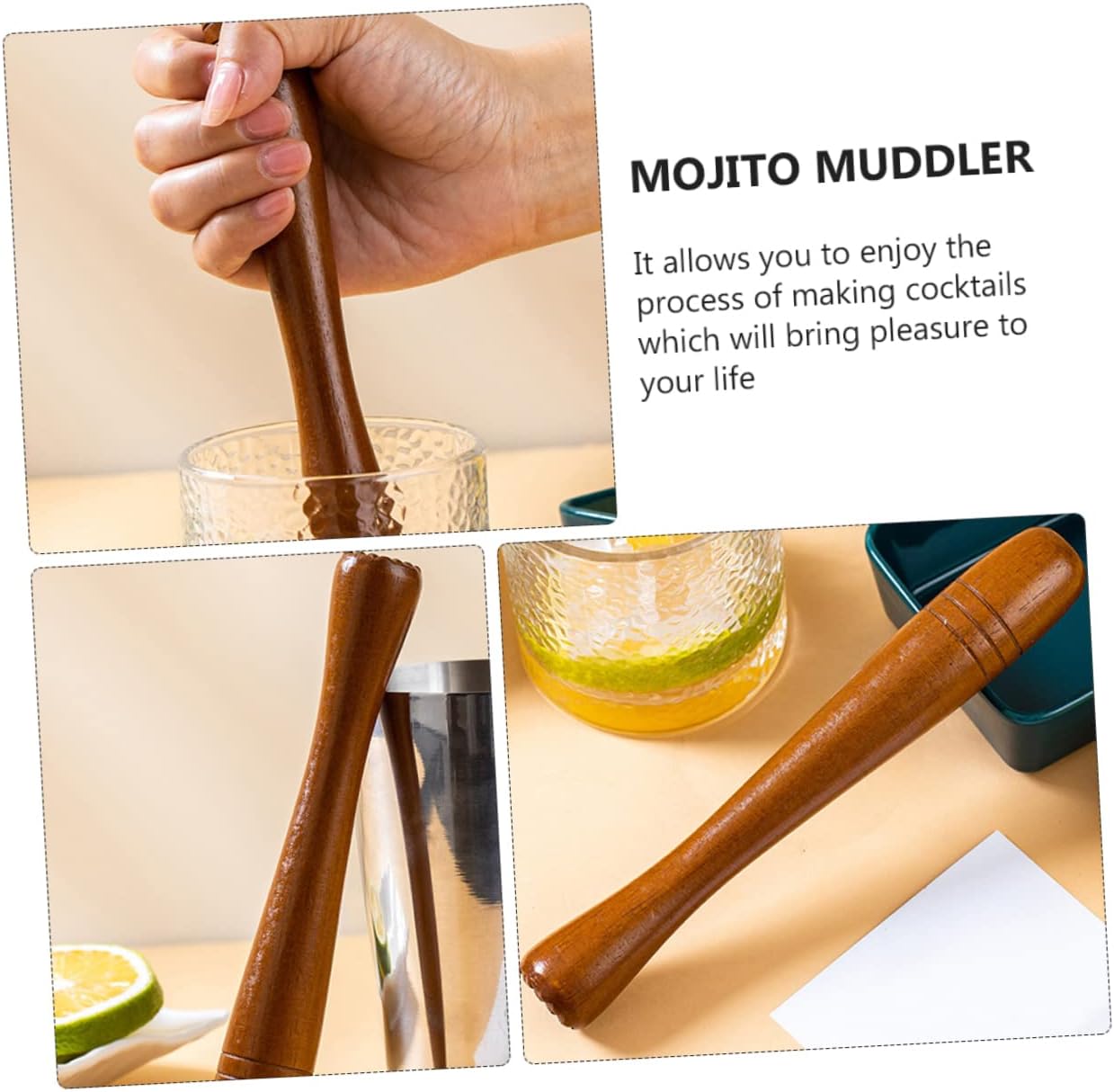 Wooden Muddler Bar Tool for Cocktails and Mashed Potatoes Brown