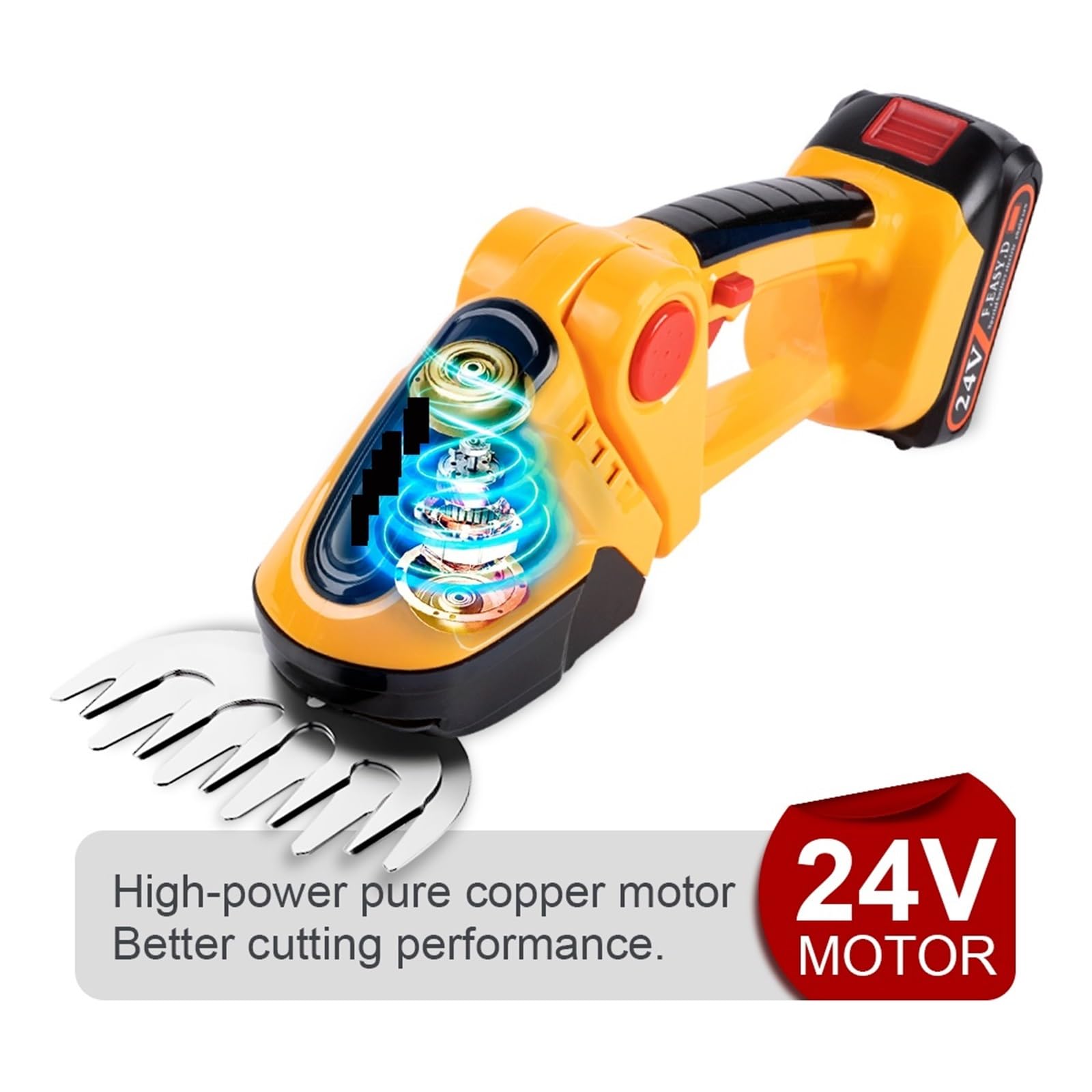 Tondeuse à gazon, 24V 2 en 1 taille-haie électrique 20000 tr/min Rechargeable sans fil haute puissance désherbage élagage cisaillement arbuste tondeuse outil de jardin(Yellow-NO Battery)