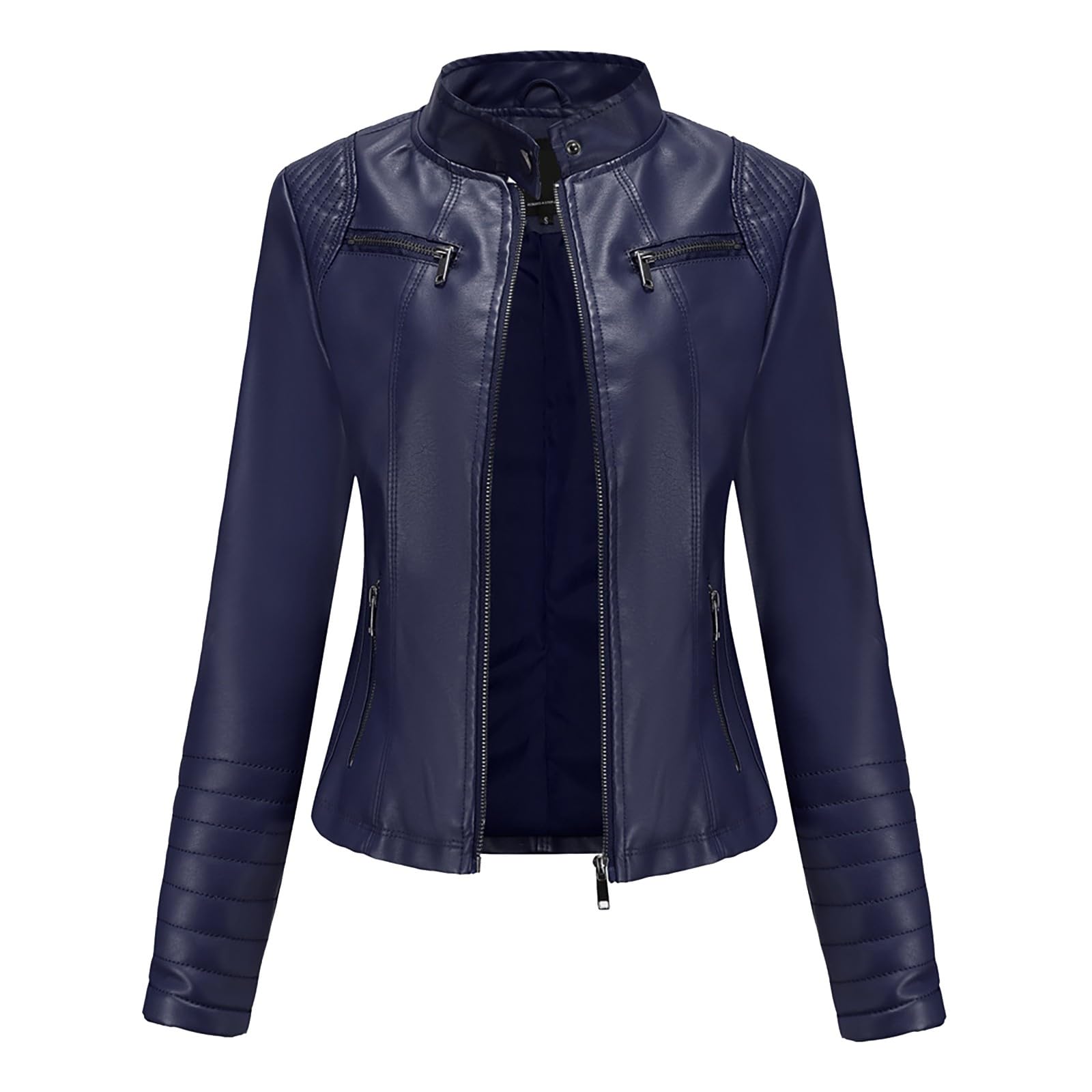 Veste Fine En Cuir Synthétique Pour Femme - Col Montant, Légère, Fermeture Éclair - Style Cycliste Et Mode