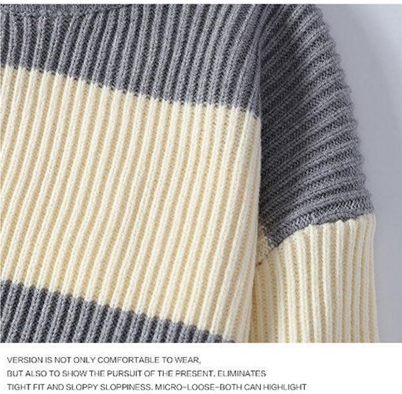 Winter Round Neck Stripe Color Matching Sweater Base Pullover Knitted