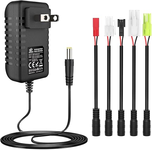 Melasta Cargador de batería RC para batería Nimh de 2.4-12V, cargador de batería de coche RC con conector de CC compatible con Tamiya, Mini Tamiya,