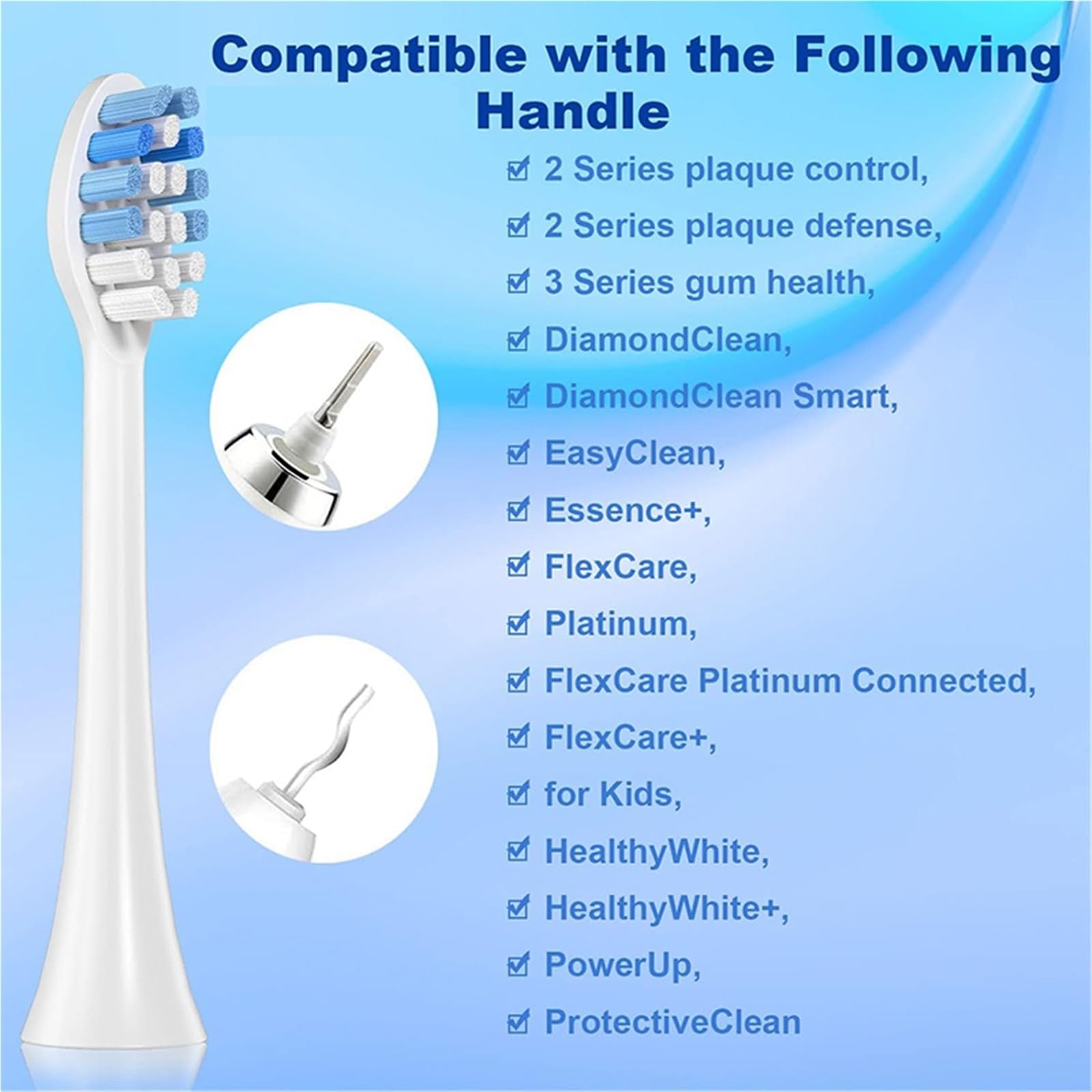 Testine 4/6PCS, compatibile con Philips, C3 C2 G2 | serie hx3/6/8/9; DailyClean, ProtectiveClean, DiamondClean, PowerUp, Essence+, Elite+(10pcs Blue)