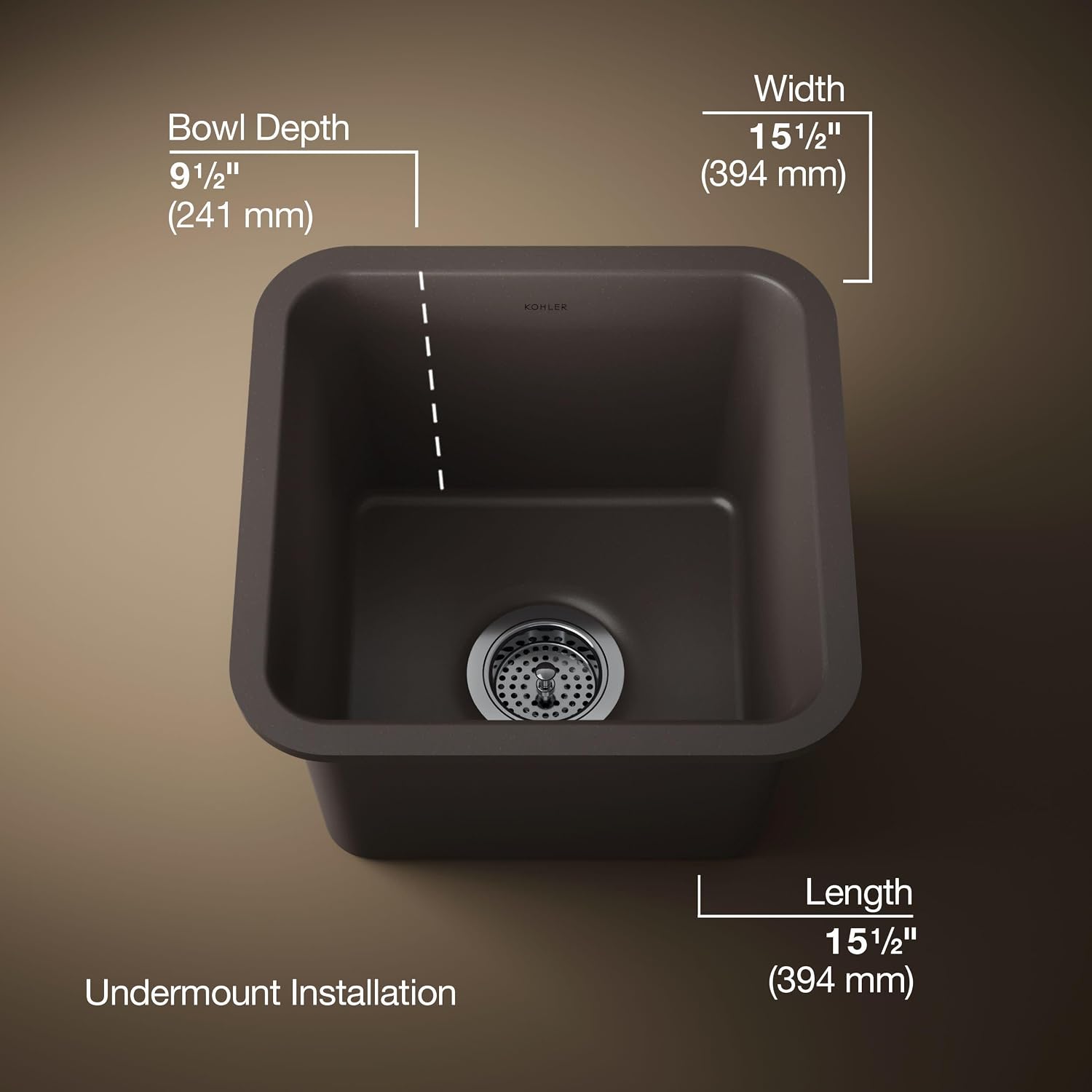 KOHLER K-8223-CM2 Cairn Sink, 15 in, Matte Brown