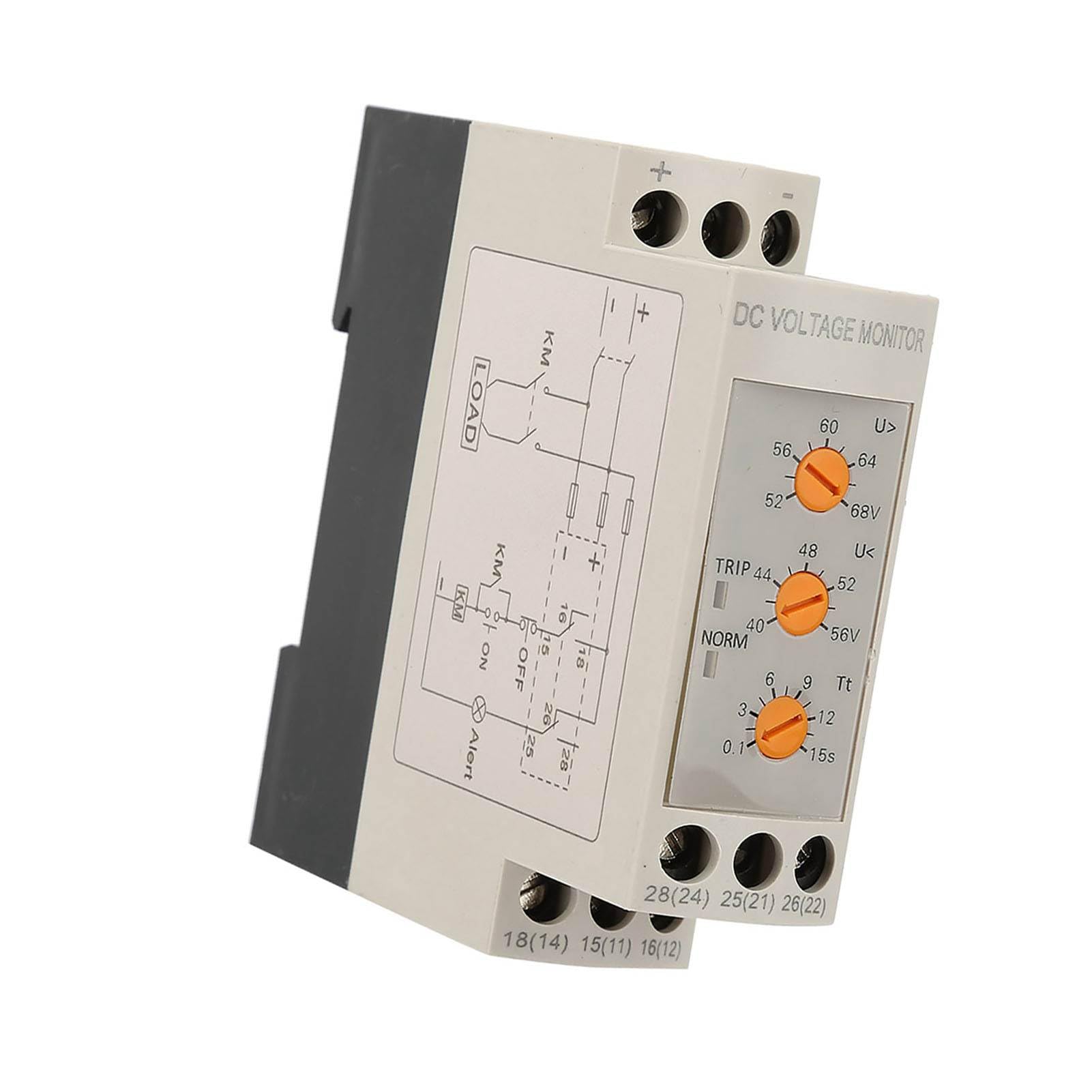 Relè di Protezione Sovratensione Sottotensione DC 12-48V per Circuito Corrente Continua Installazione Binario Guida 79x23x79mm
