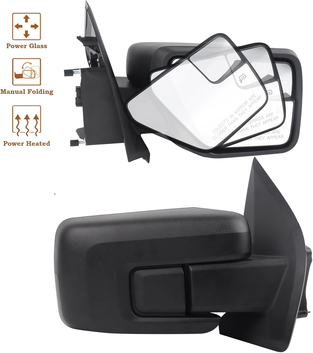 Door Mirror Compatible With 2021-2023 Ford F-150 7Pins Right Passenger Side Textured Cover Manual Folding W/o Turn Signal Light & BLIS (Blind Spot Light) ML34 17683, ML34 17682