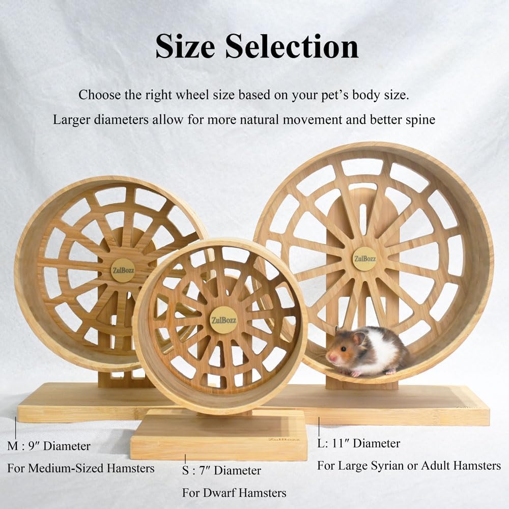 Silent Hamster Wheels Quiet Hamster Running Wheels 7″ Bamboo Wood Hamster Exercise Wheels with Adjustable Height for Young Syrian Hamsters, Campbell Dwarf, Roborovski, Gerbils and Mice